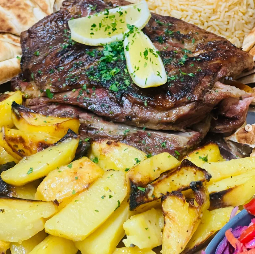 Greek food served at The Mad Platter in Usk